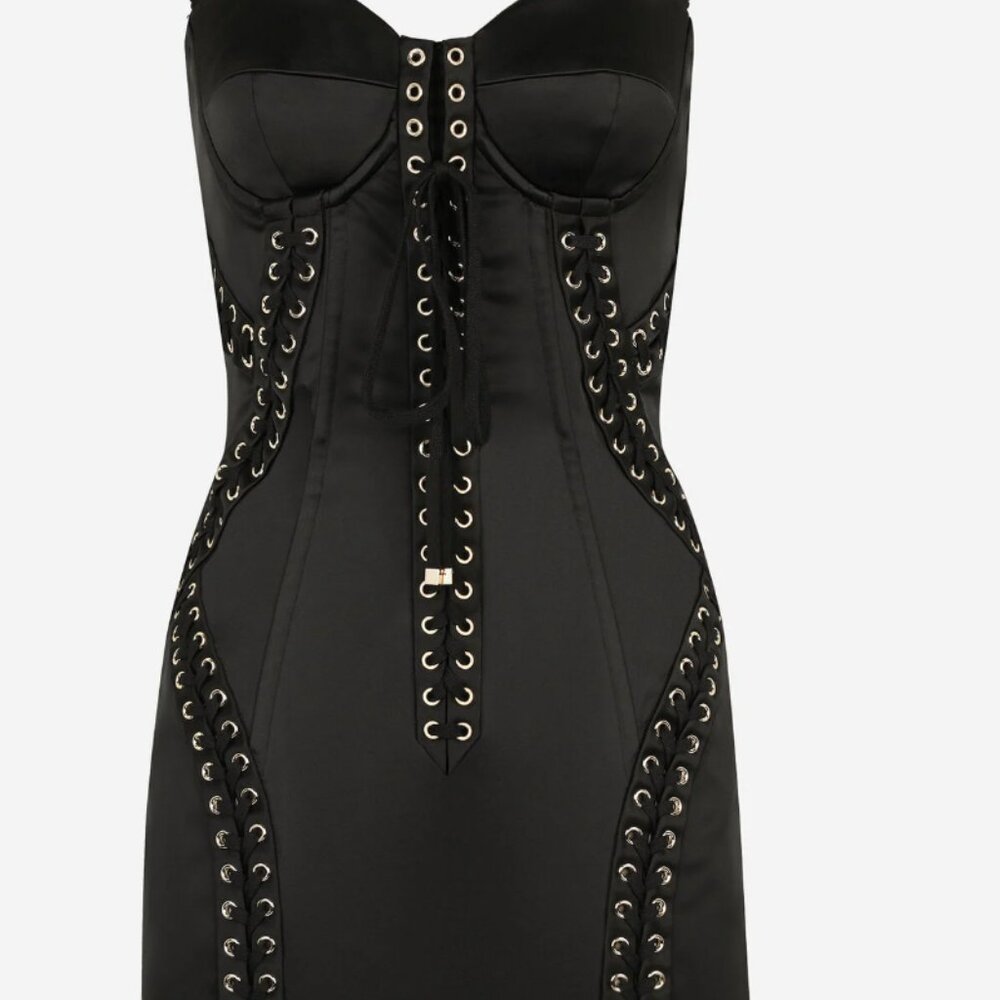 Dolce & Gabbana Short Satin Dress with Laces and Eyelets - Size 40